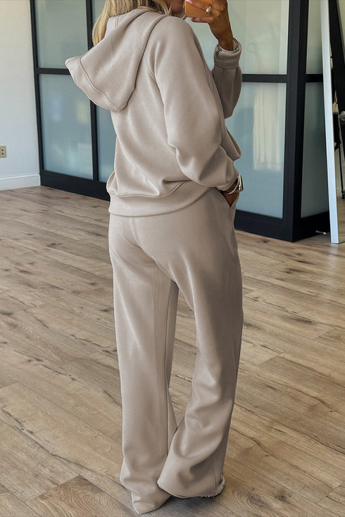Half Zip Raglan Hoodie Thumbhole Wide Leg Pant Set